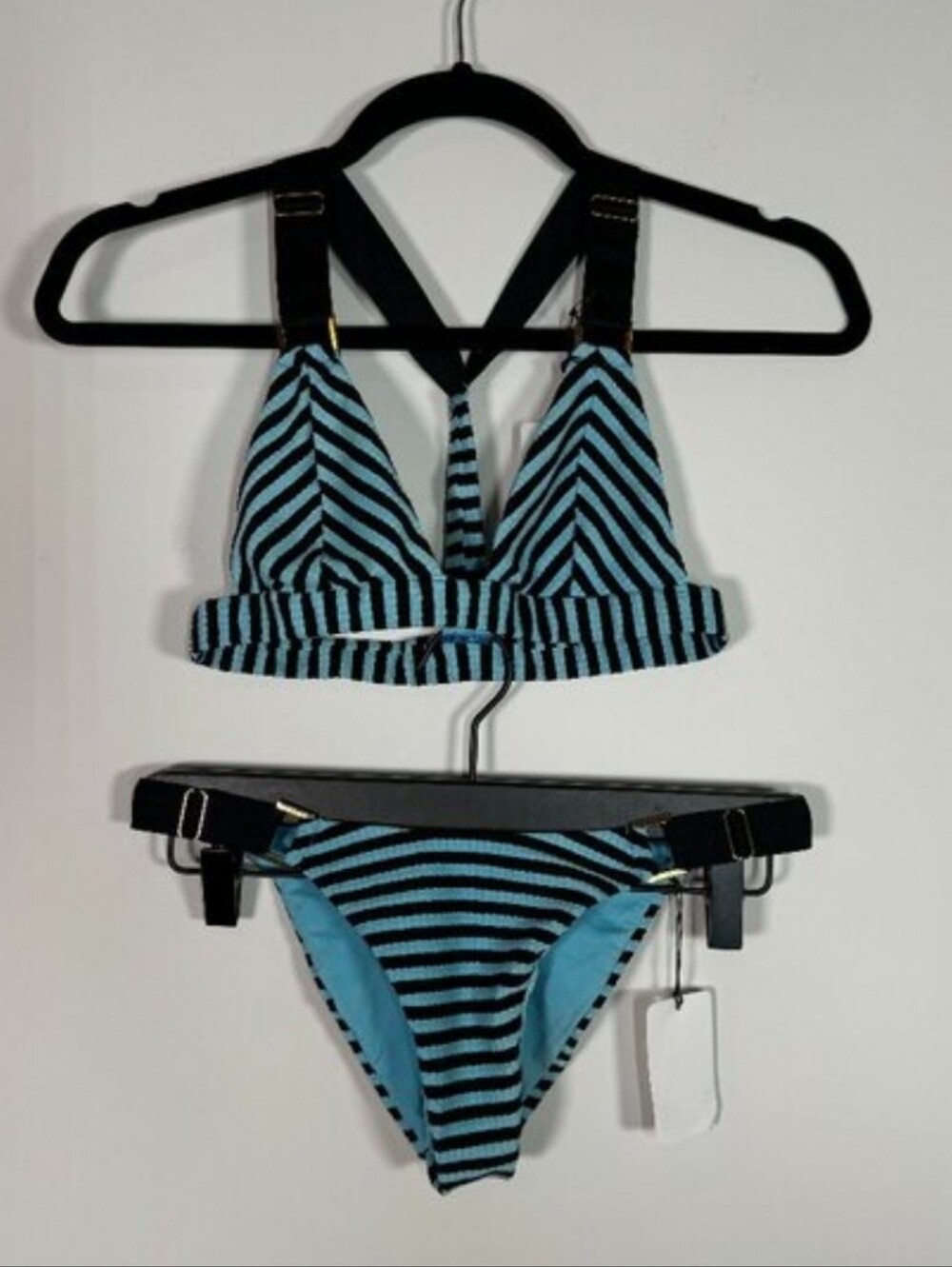 Rays For Days Sky and Black Striped Bikini Set